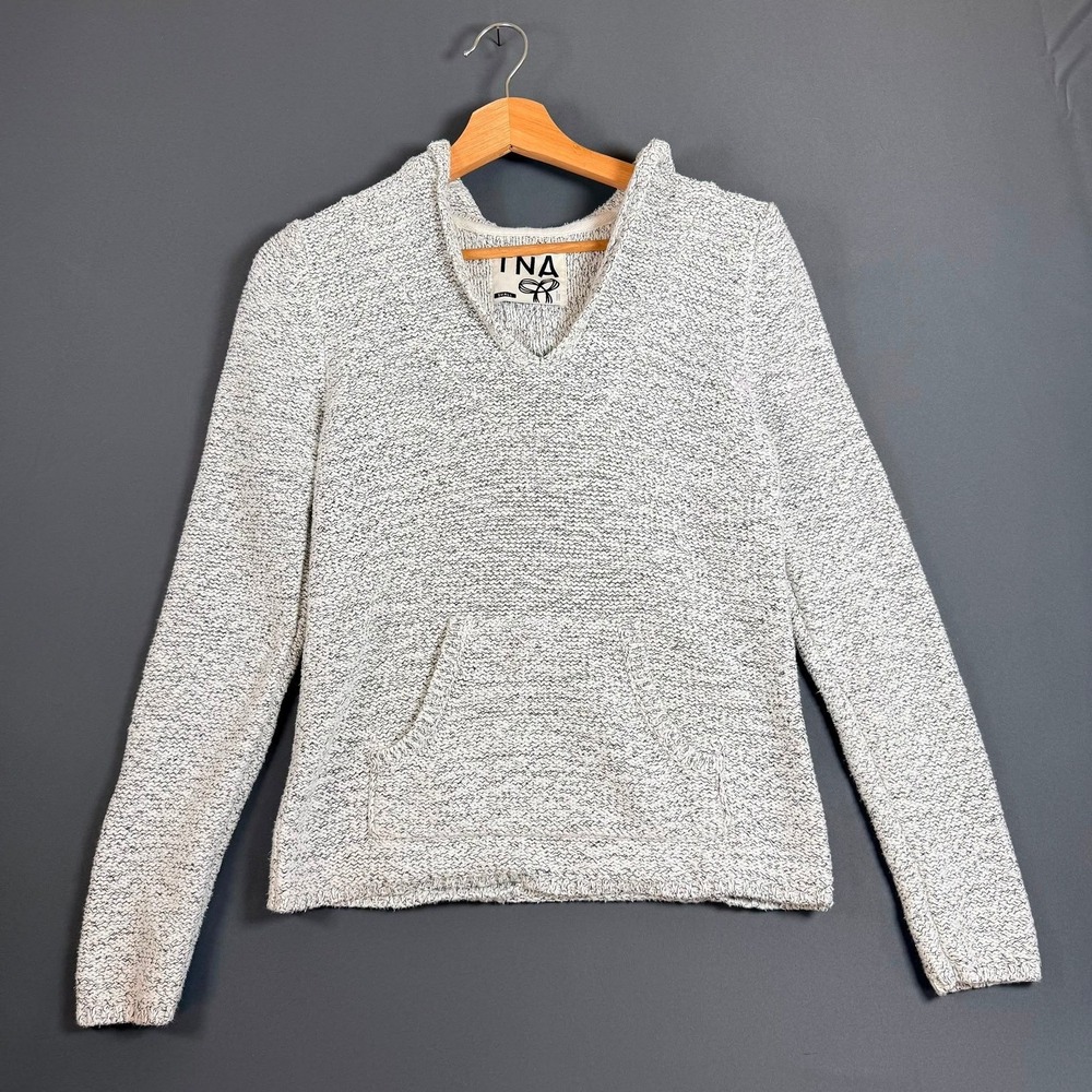 Aritzia TNA Marled Knit Hoodie White Gray Pullover Sweater Women's Small - Picture 6 of 6